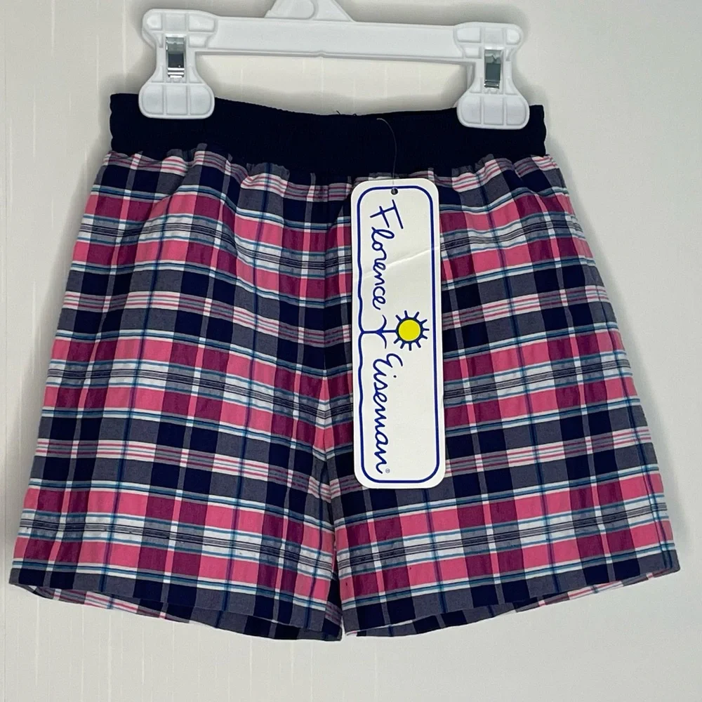 Florence Eiseman Boys Seersucker Plaid Swim Trunks Navy Pink 2T